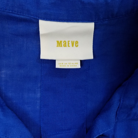 Anthropologie dress linen lace-up cobalt blue 8 - Picture 5 of 5